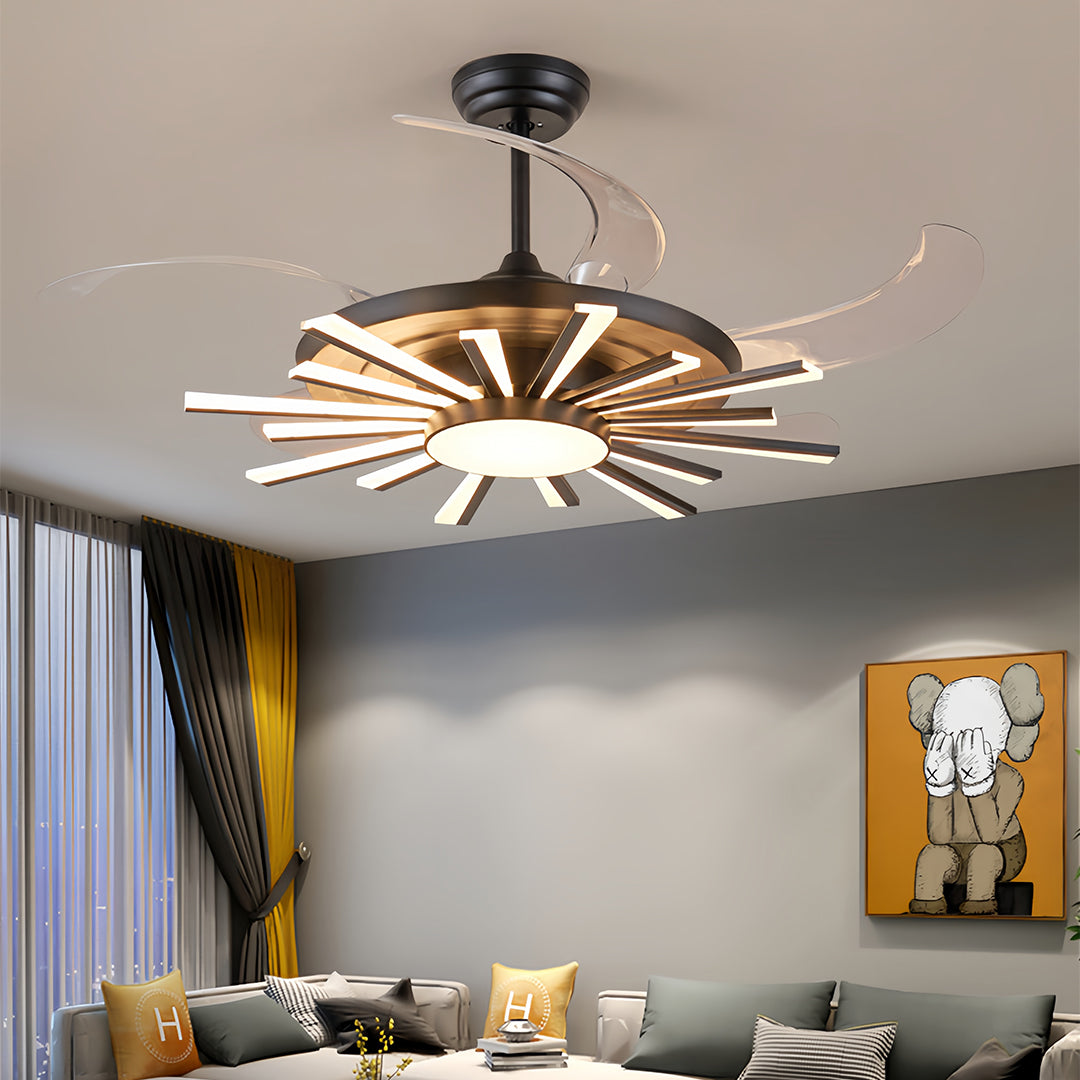 Modern Black Ceiling Fan with Light Luxury Multi-head Iron Body Light