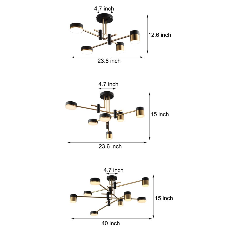 Black and Gold Sputnik Ceiling Light Geometric Radial Light
