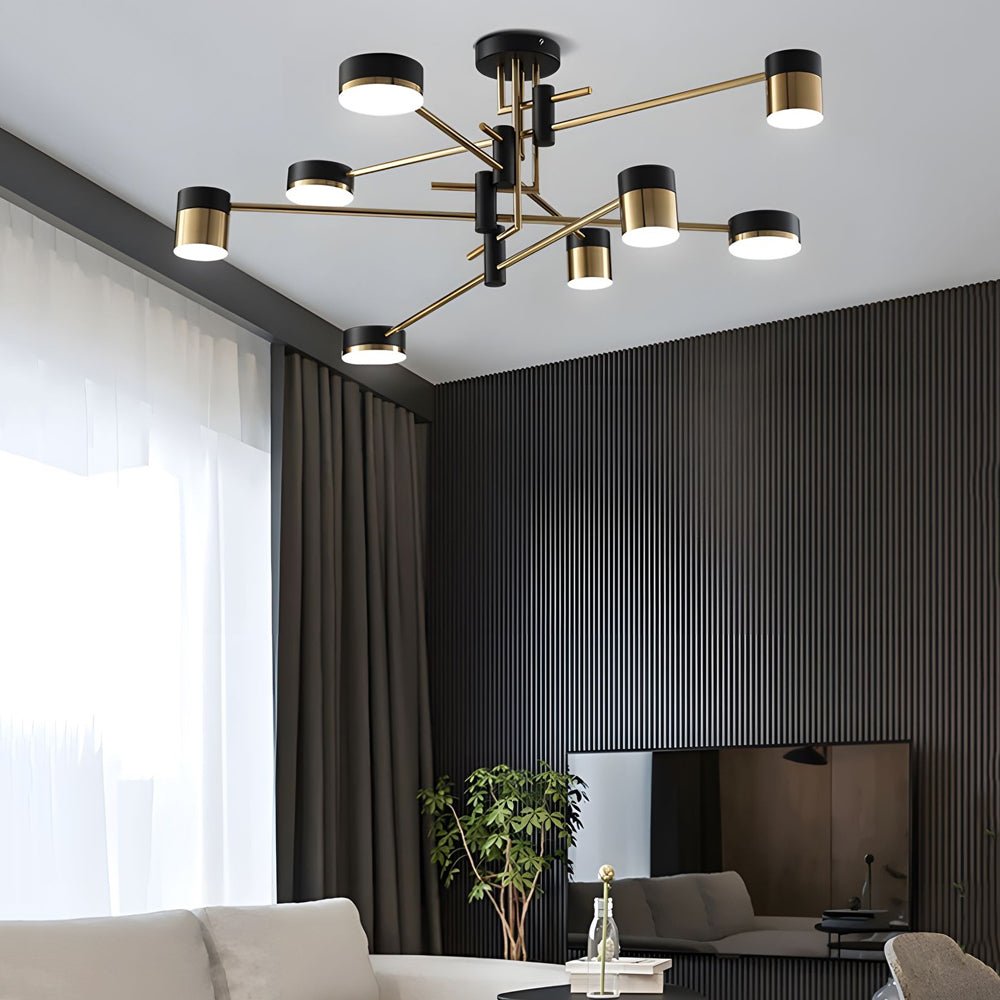 Black and Gold Sputnik Ceiling Light Geometric Radial Light
