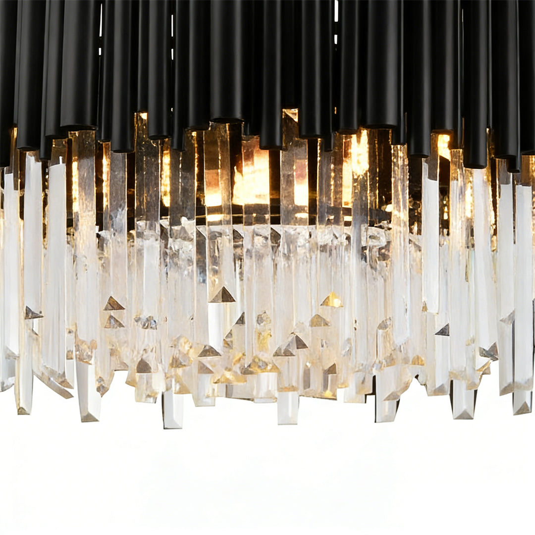 Black Metal and Crystal Chandelier Modern Round Ceiling Light
