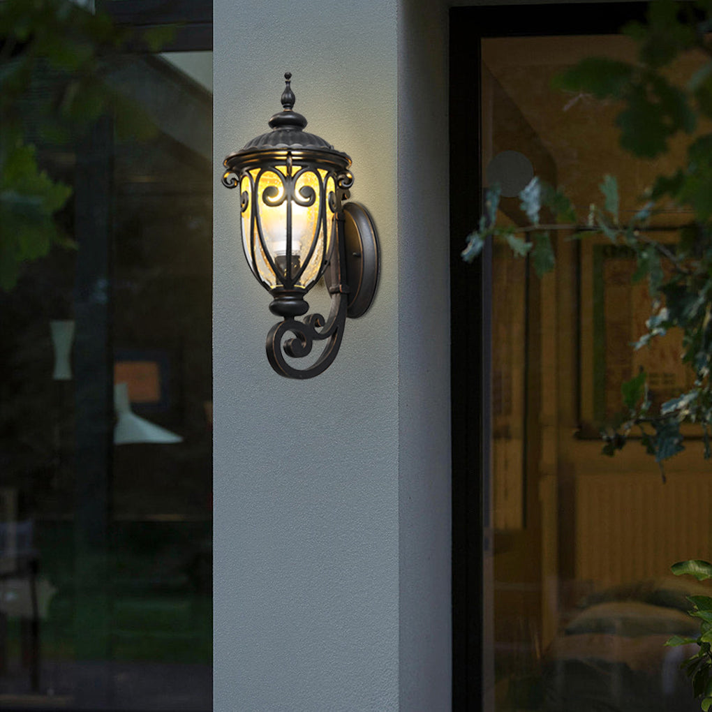 Black Outdoor Lantern Sconce Modern Waterproof Glass Light