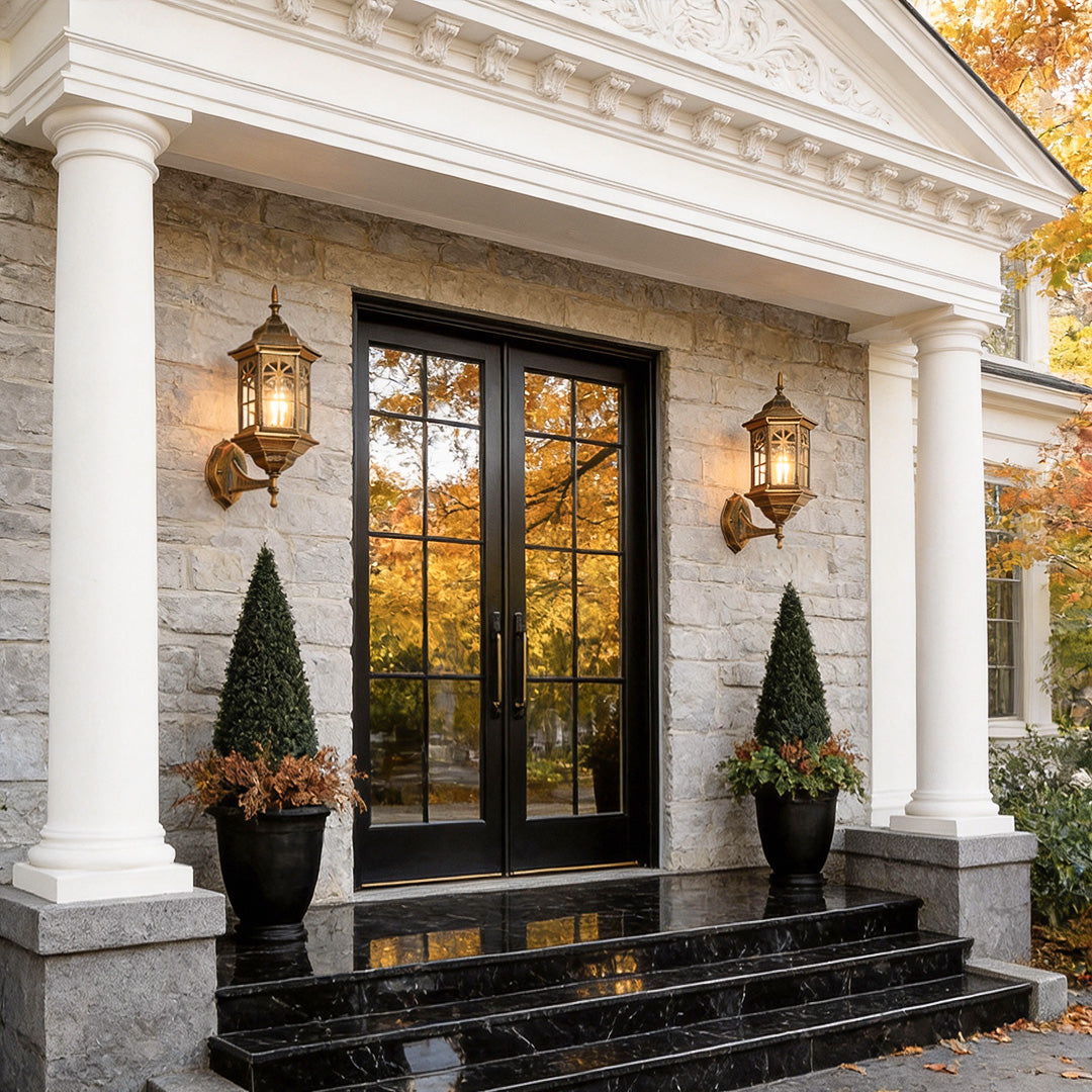 Black Outdoor Lantern Sconce European Waterproof LED Light