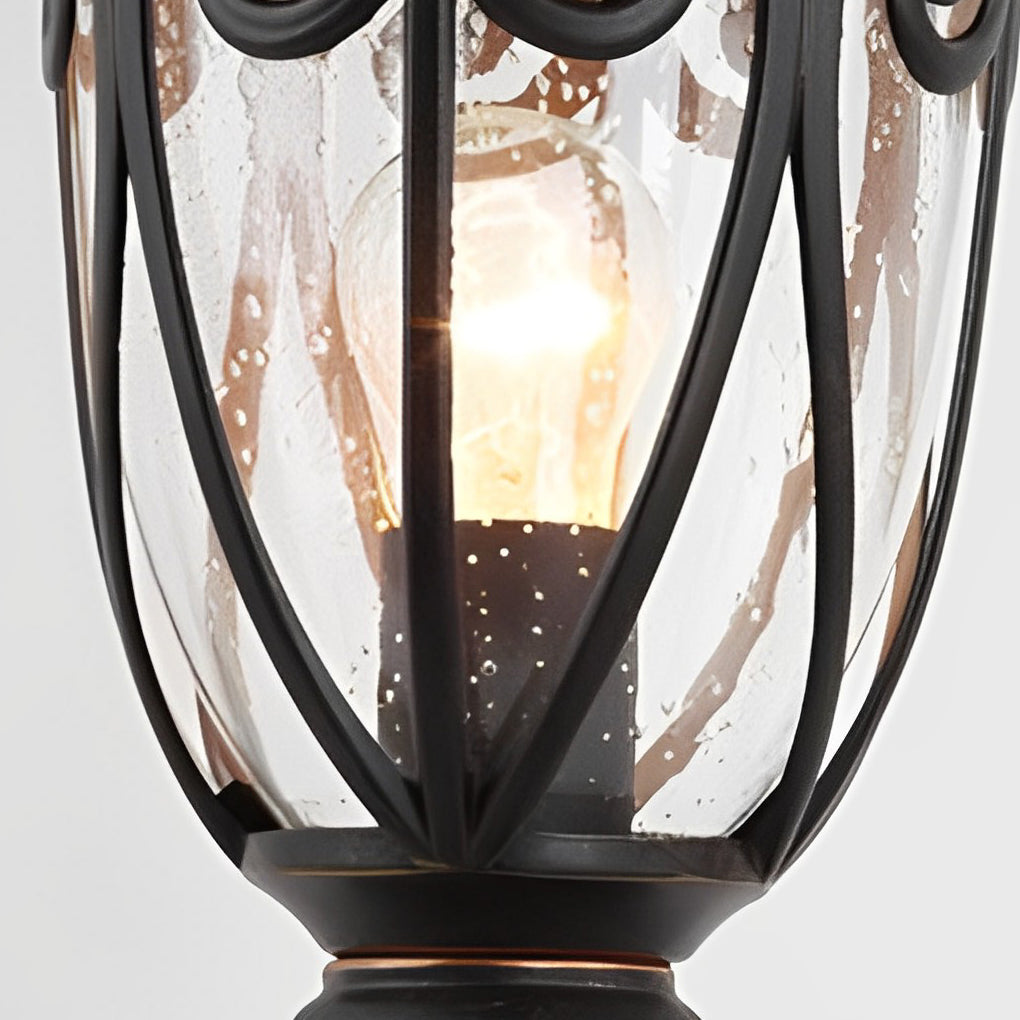 Black Outdoor Pillar Lights Retro Glass Waterproof Light