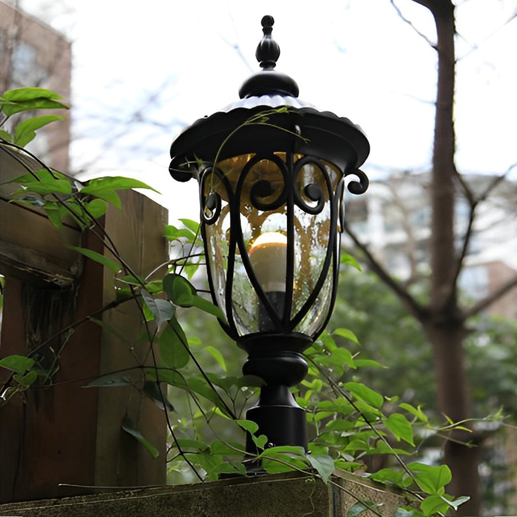 Black Outdoor Pillar Lights Retro Glass Waterproof Light
