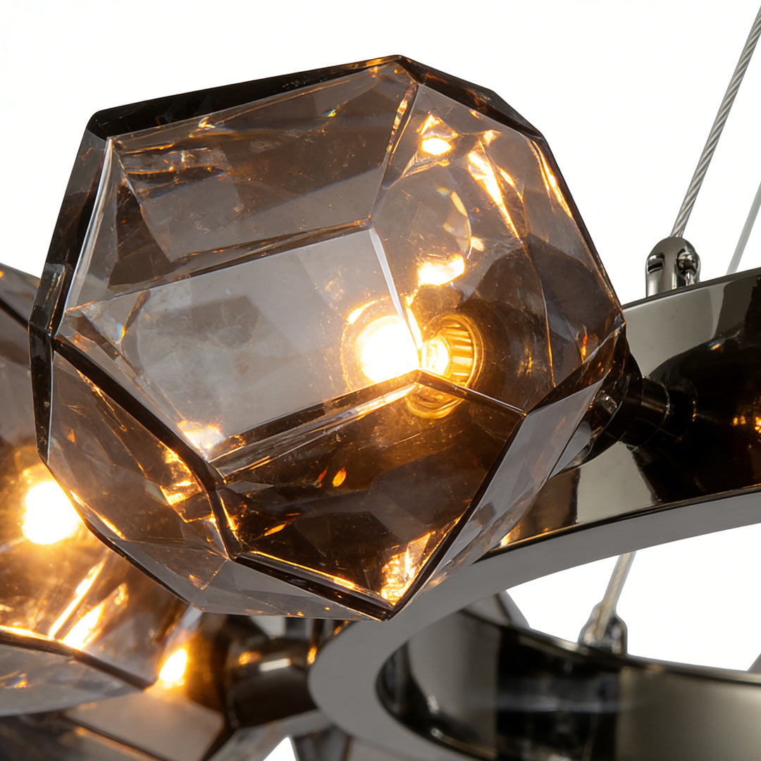 Black Round Chandelier with Geometric Glass Shades Ceiling Light