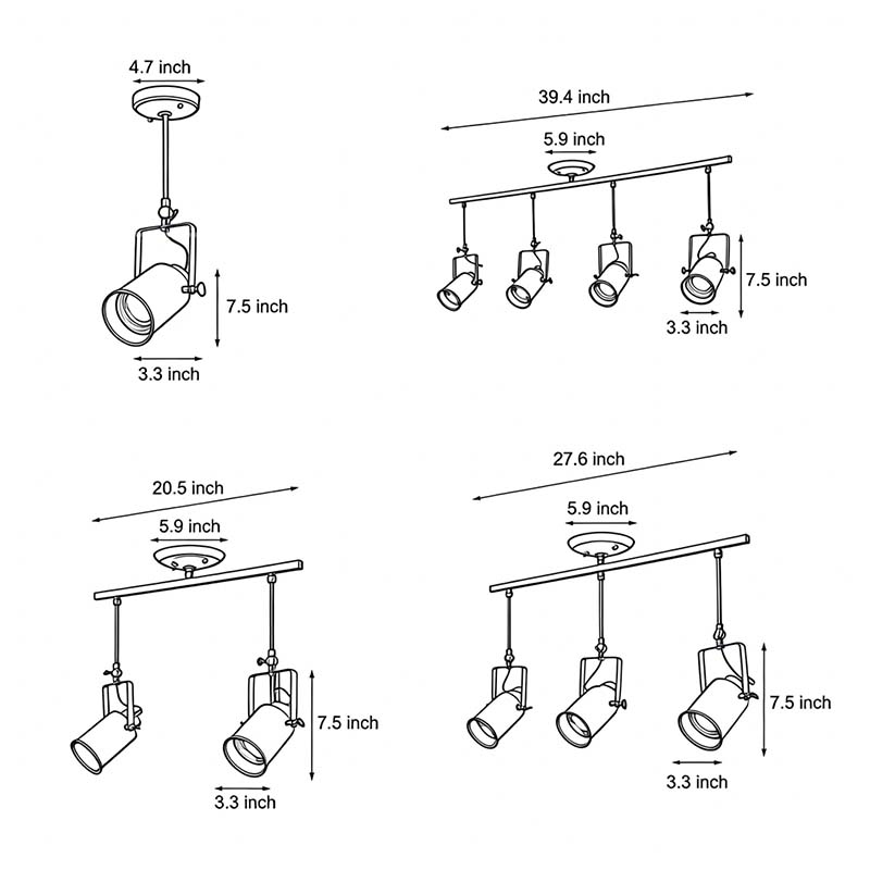 Black Track Light Adjustable Industrial Spotlight