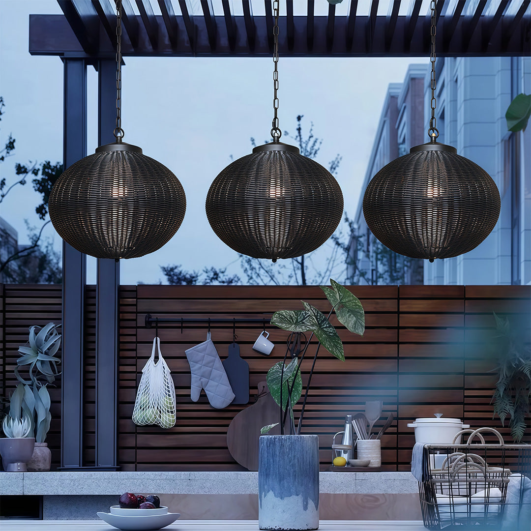 Black Woven Pendant Light Outdoor Waterproof Ceiling Light