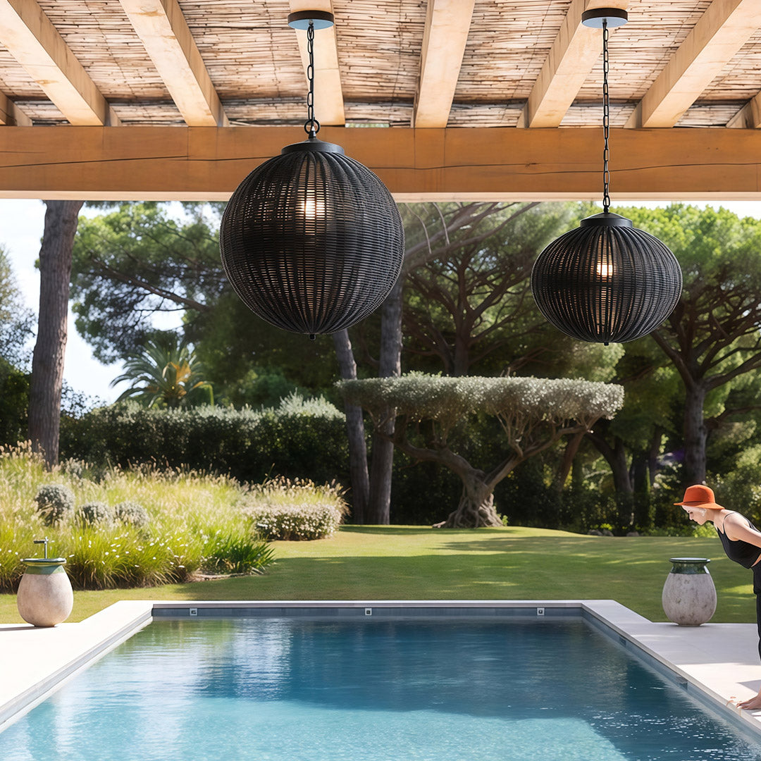 Black Woven Pendant Light Outdoor Waterproof Ceiling Light