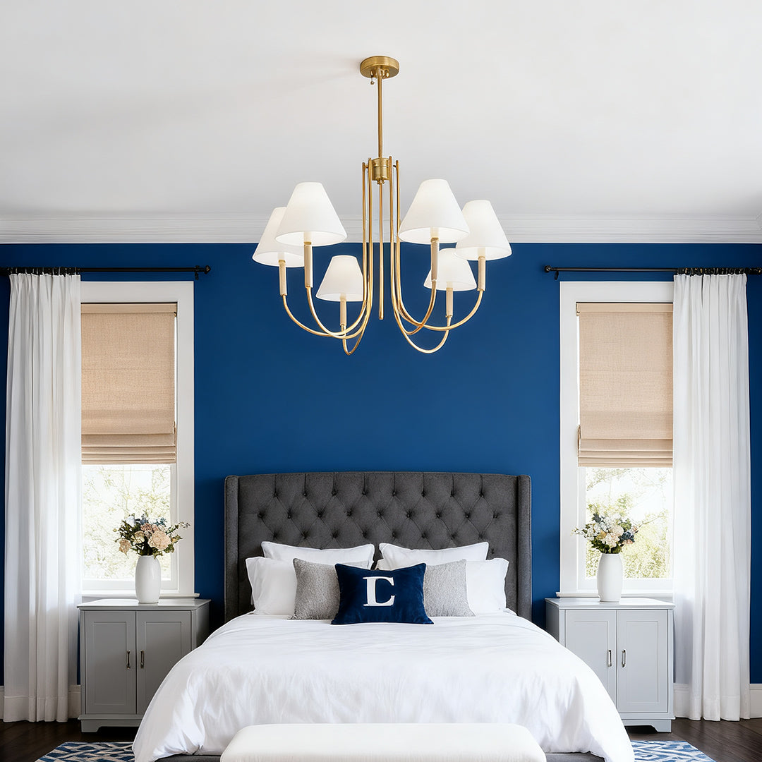 Cloth Shade Chandelier Gold Fabric Ceiling Light