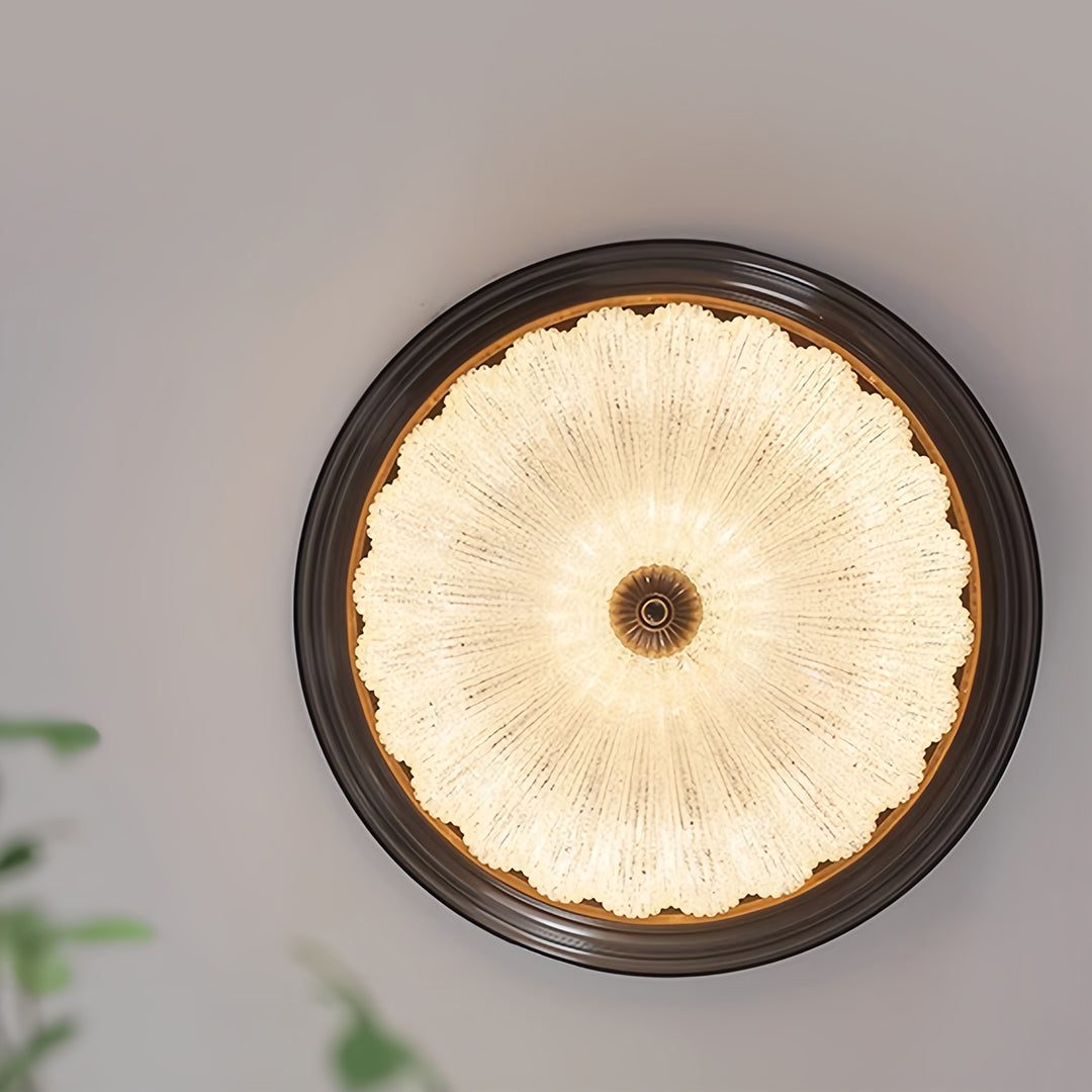 Retro Flush Mount Ceiling Light Pumpkin Walnut Wood Color Dome Light
