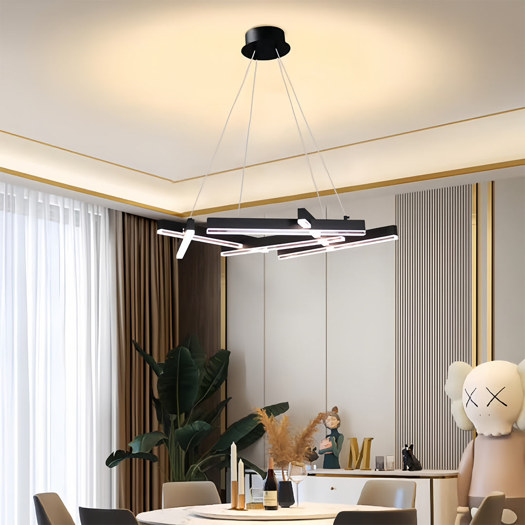 Black Metal Chandelier Modern Geometric Shape LED Ceiling Light