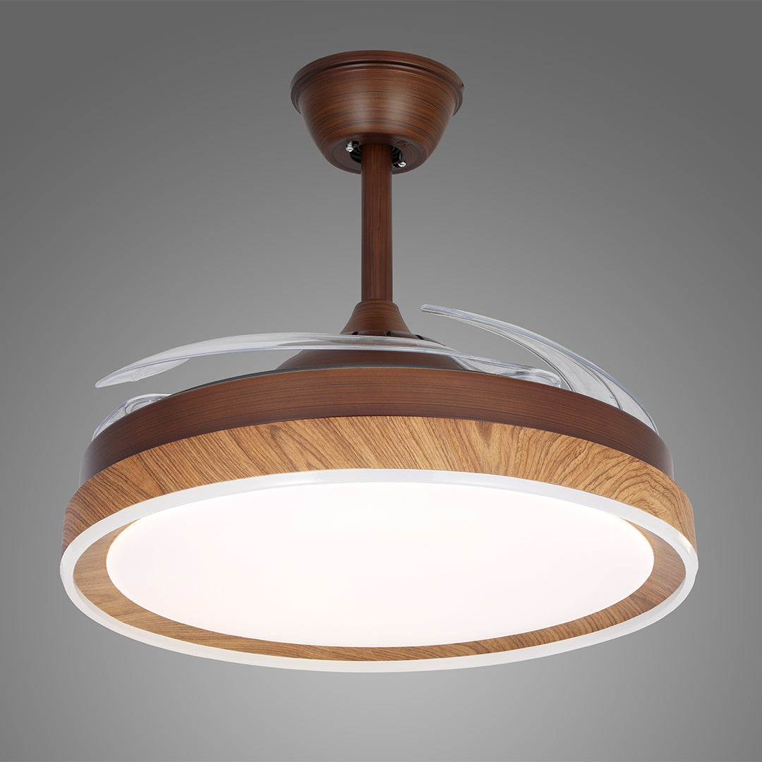 Ceiling Fan with 4 Lights Walnut Wood Grain Iron Body Silent Lamp