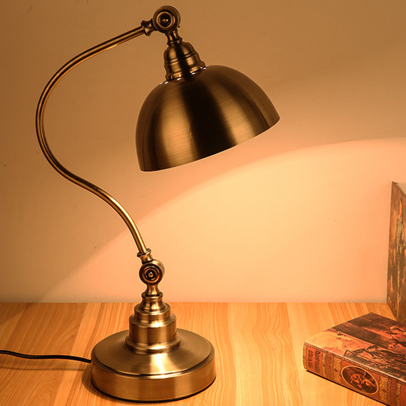 Bronze Desk Lamps Vintage Metal LED Head Gooseneck Lamp