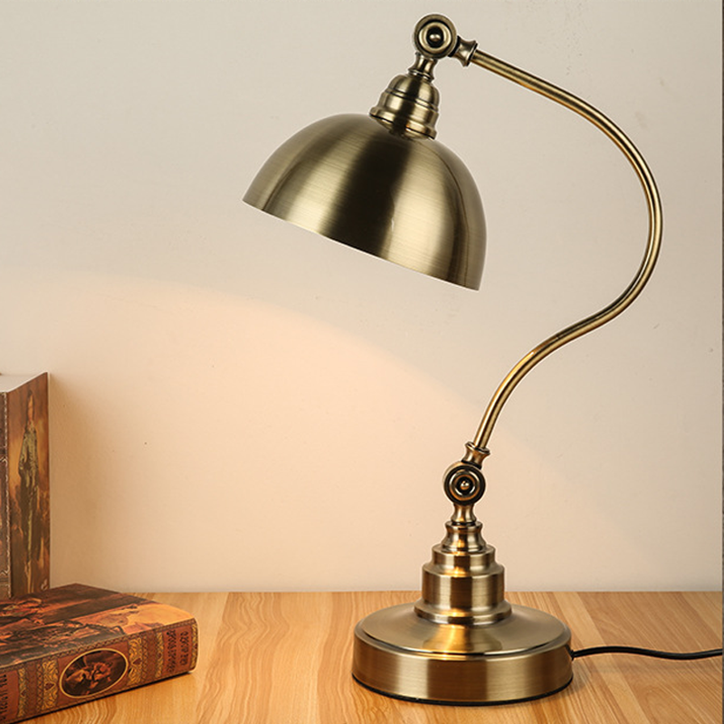 Bronze Desk Lamps Vintage Metal LED Head Gooseneck Lamp