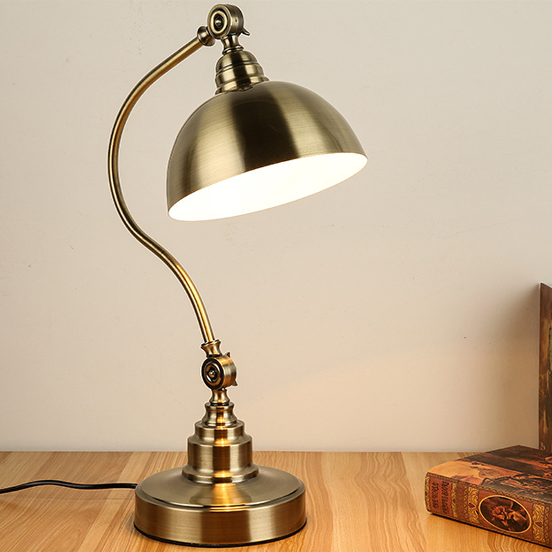 Bronze Desk Lamps Vintage Metal LED Head Gooseneck Lamp