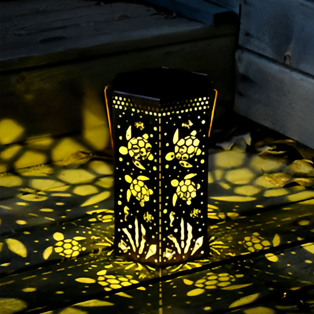 Red Outdoor Lantern Iron Body with Hollow-Out Design Solar Light
