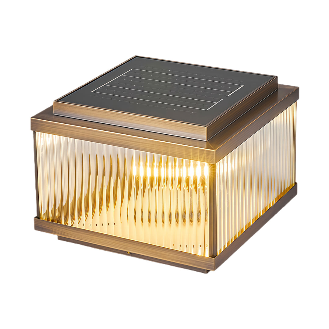 Copper Pillar Lights Square Waterproof Ribbed Glass Lamp