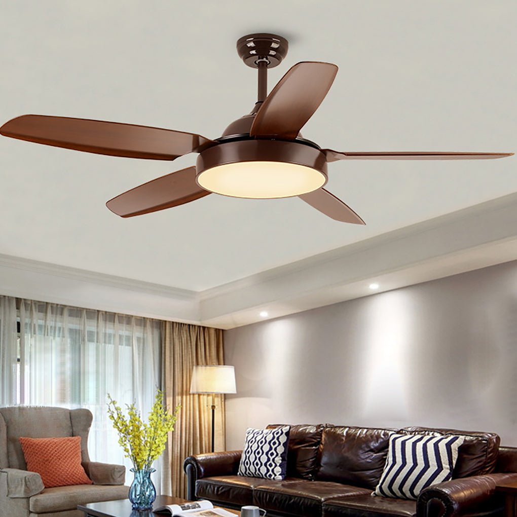Brown Ceiling Fan with Light Industrial Real Wood Blade Light