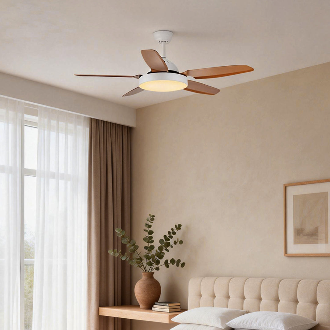 Brown Ceiling Fan with Light Industrial Real Wood Blade Light