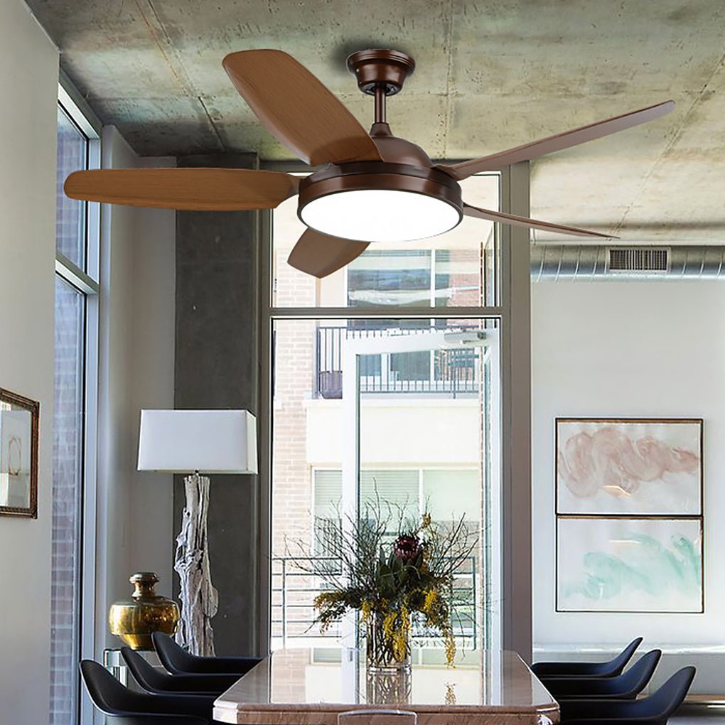 Brown Ceiling Fan with Light Industrial Real Wood Blade Light