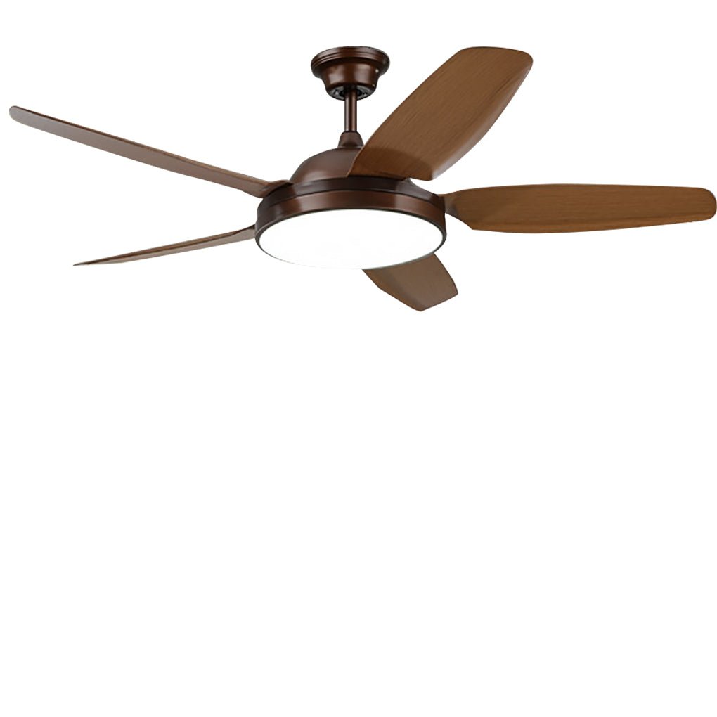 Brown Ceiling Fan with Light Industrial Real Wood Blade Light