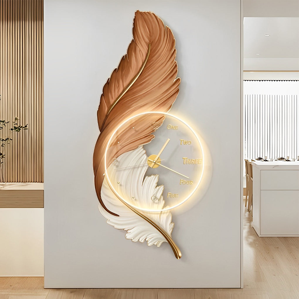 Feather LED Wall Lamp USB Rechargeable Acrylic Round Clock Light