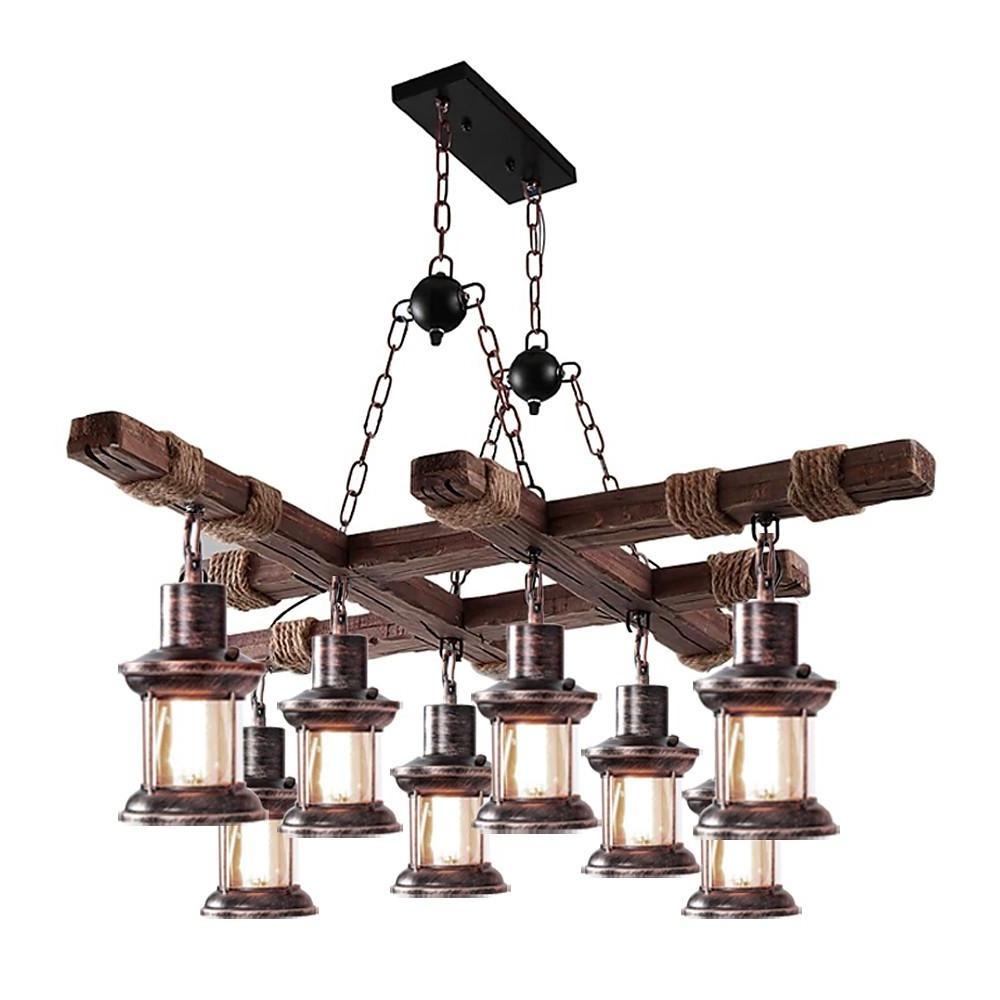 Rustic Wood Chandelier Vintage Unique LED Ceiling Light