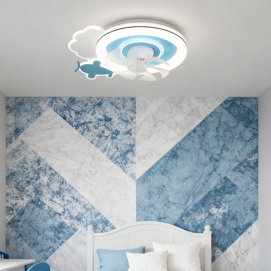 Children's Ceiling Fans with Lights Quiet Motor Blue and White Lamp