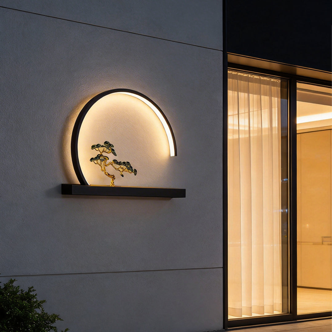 Chinese Greeting Pine Outdoor Wall Light Eastern Style Outdoor Sconce