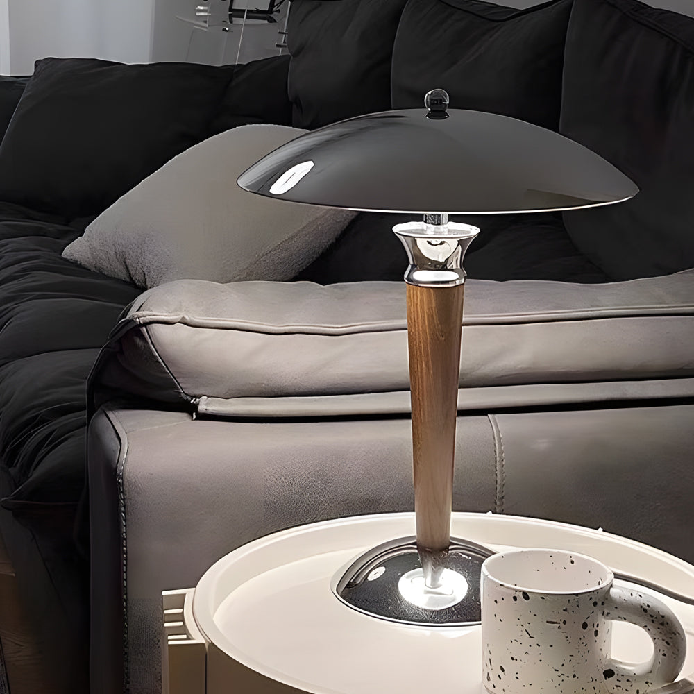 Chrome Mushroom Lamp Retro Umbrella Wooden Rod Lamp