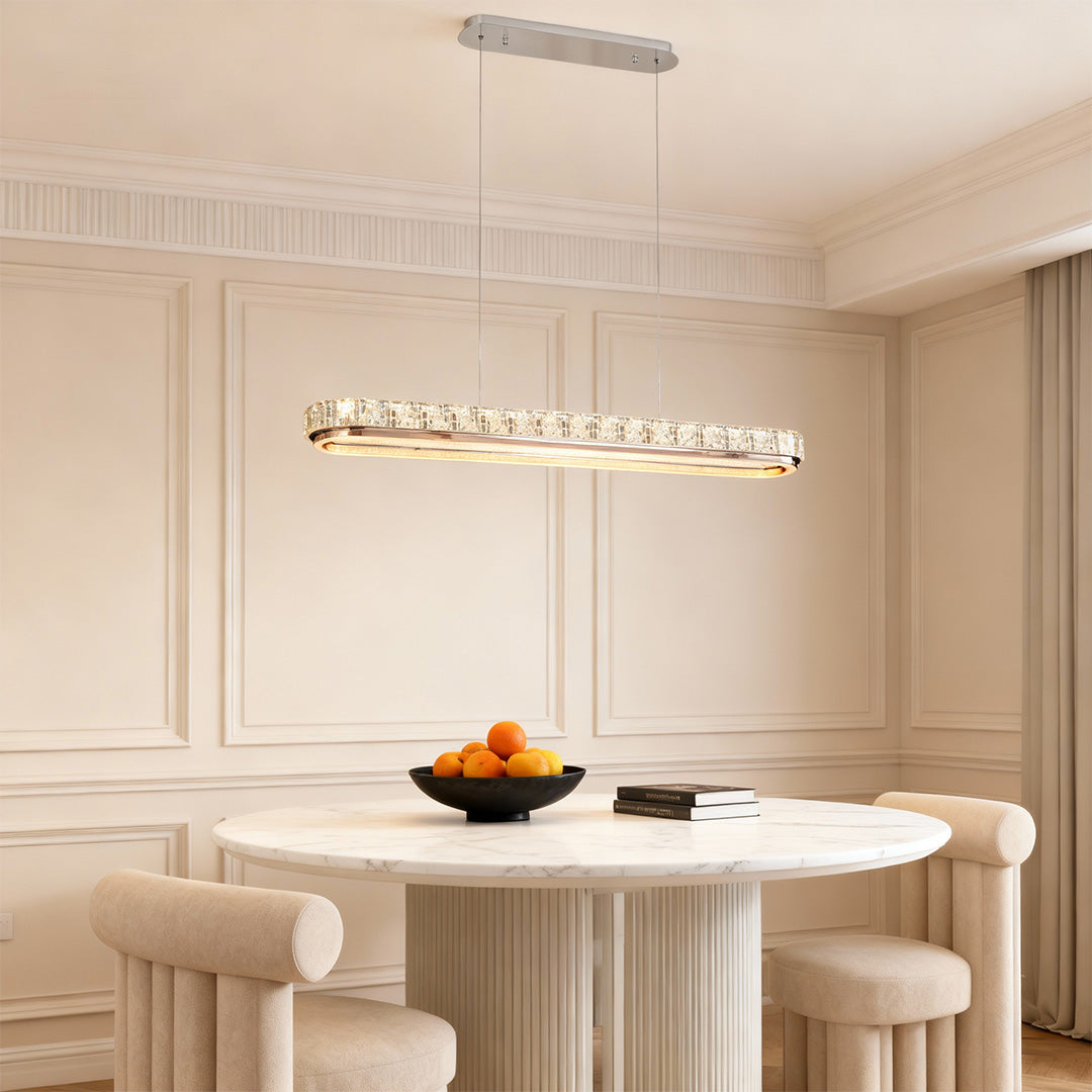 Chrome Pendant Lights Luxury Linear Crystal Ceiling Lights