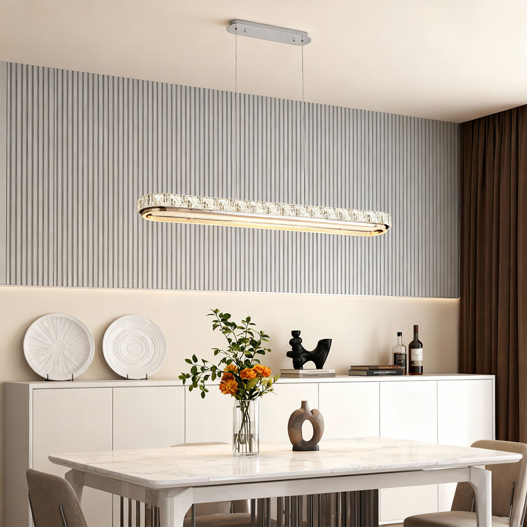 Chrome Pendant Lights Luxury Linear Crystal Ceiling Lights