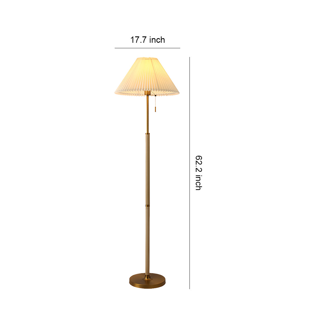 Floor Wood Lamp Pleated Fabric Shade Standing Lamp