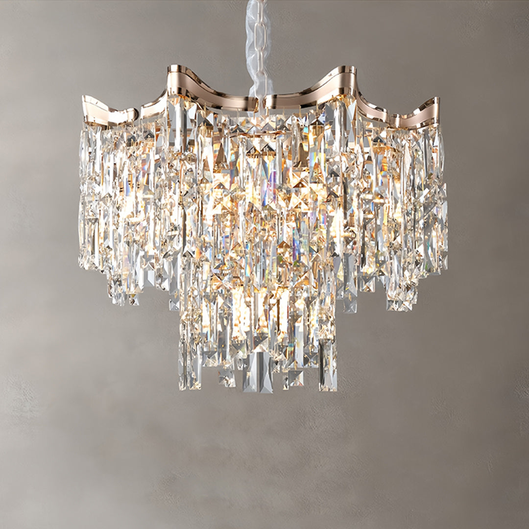 Tiered Glass Chandelier Luxury Modern Gold Waterfall Ceiling Light
