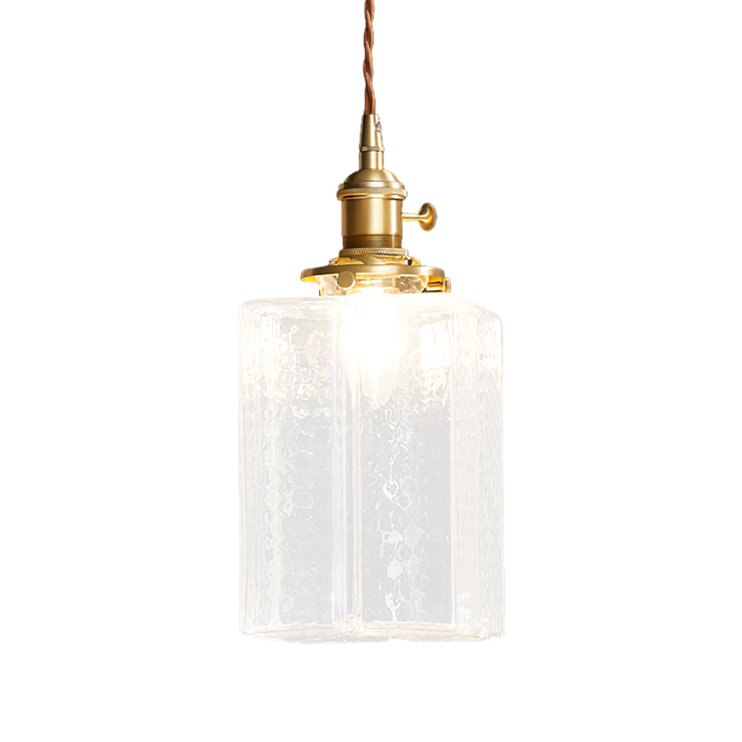 Square Glass Pendant Light Vintage Brass and Glass Ceiling Light
