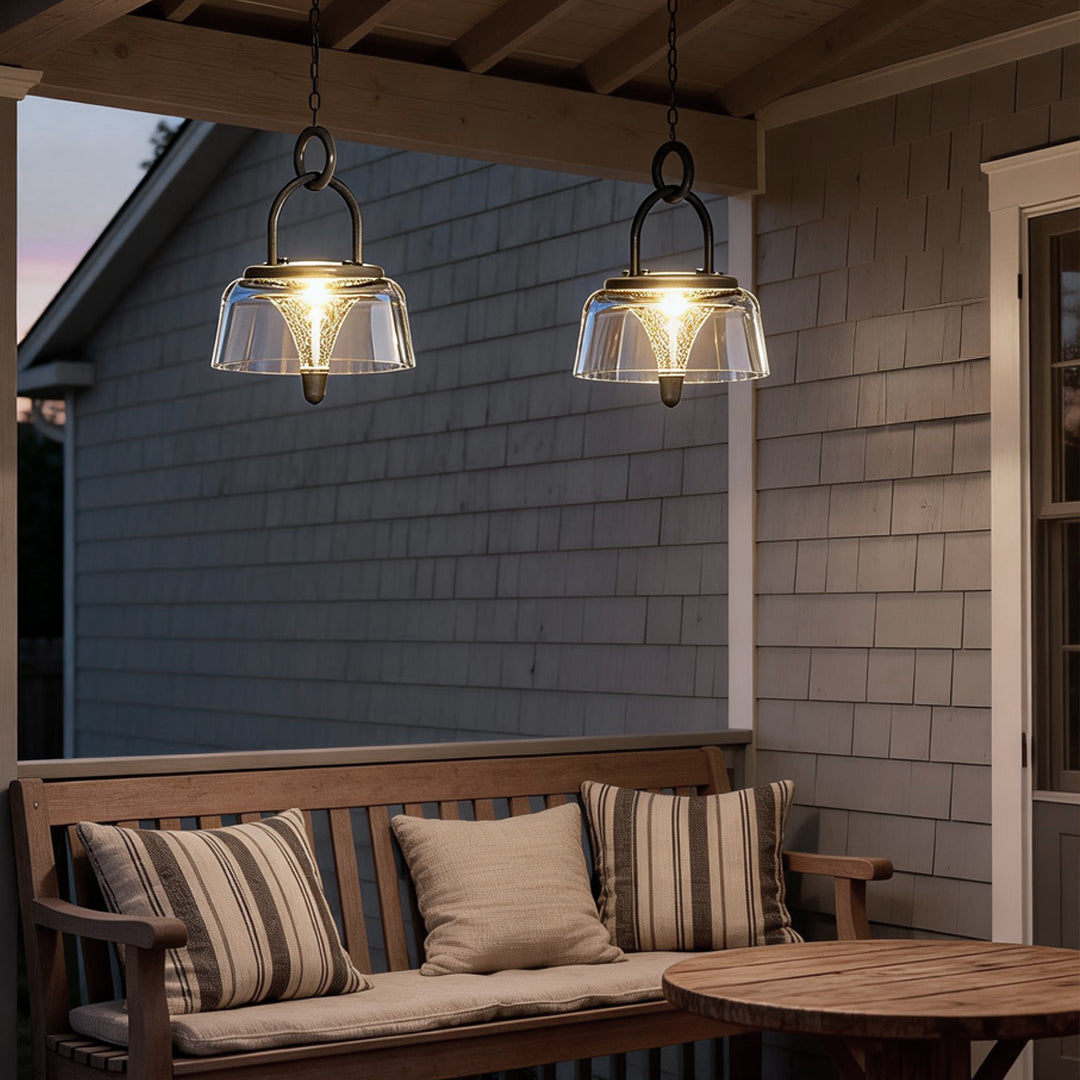 Clear Pendant Lights Solar-Powered LED Handle Hanging Light Fixtures