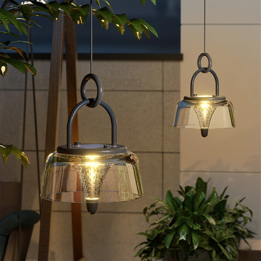 Clear Pendant Lights Solar-Powered LED Handle Hanging Light Fixtures