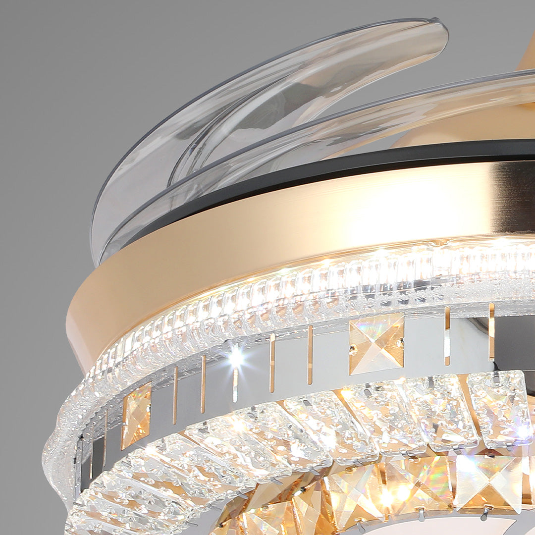 Gold Ceiling Fan with Light Crystal Design 4-Blade PC Invisible Lamp