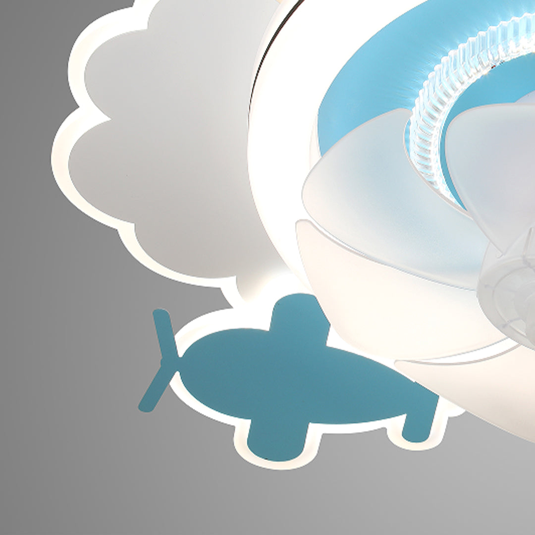 Children's Ceiling Fans with Lights Quiet Motor Blue and White Lamp