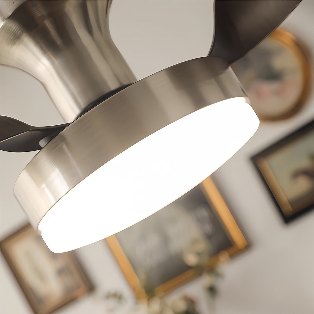 Silver Ceiling Fan with Light French Retro Hardware 3-Blade Fan Lamp