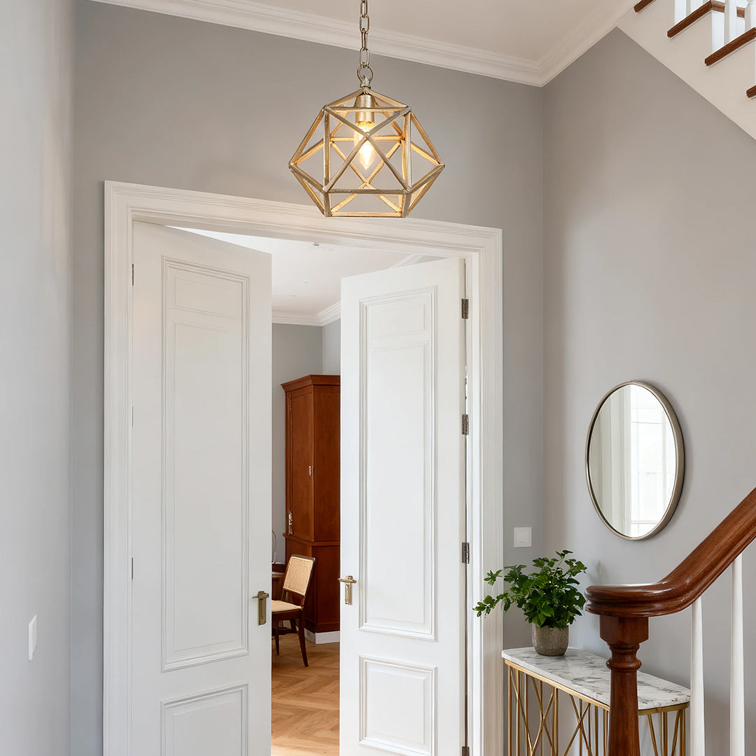 Gold Metal Pendant Light Adjustable Chain Chic Geometric Ceiling Light