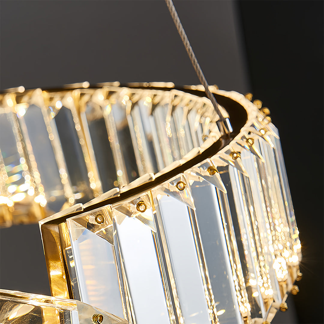 Gold Crystal Chandelier Dimmable LED Modern Ring Ceiling Light