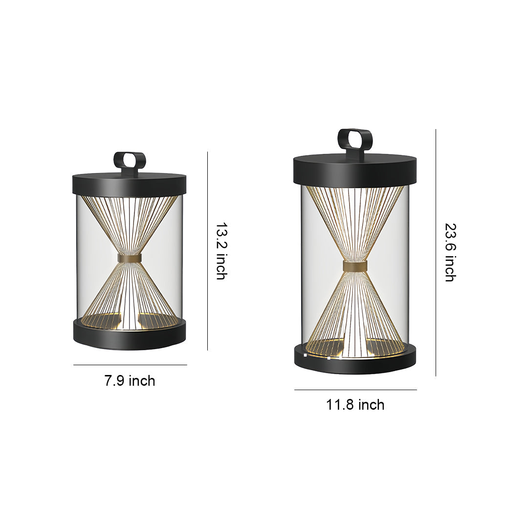 Black Outdoor Lantern Hourglass Design Versatile Portable Light