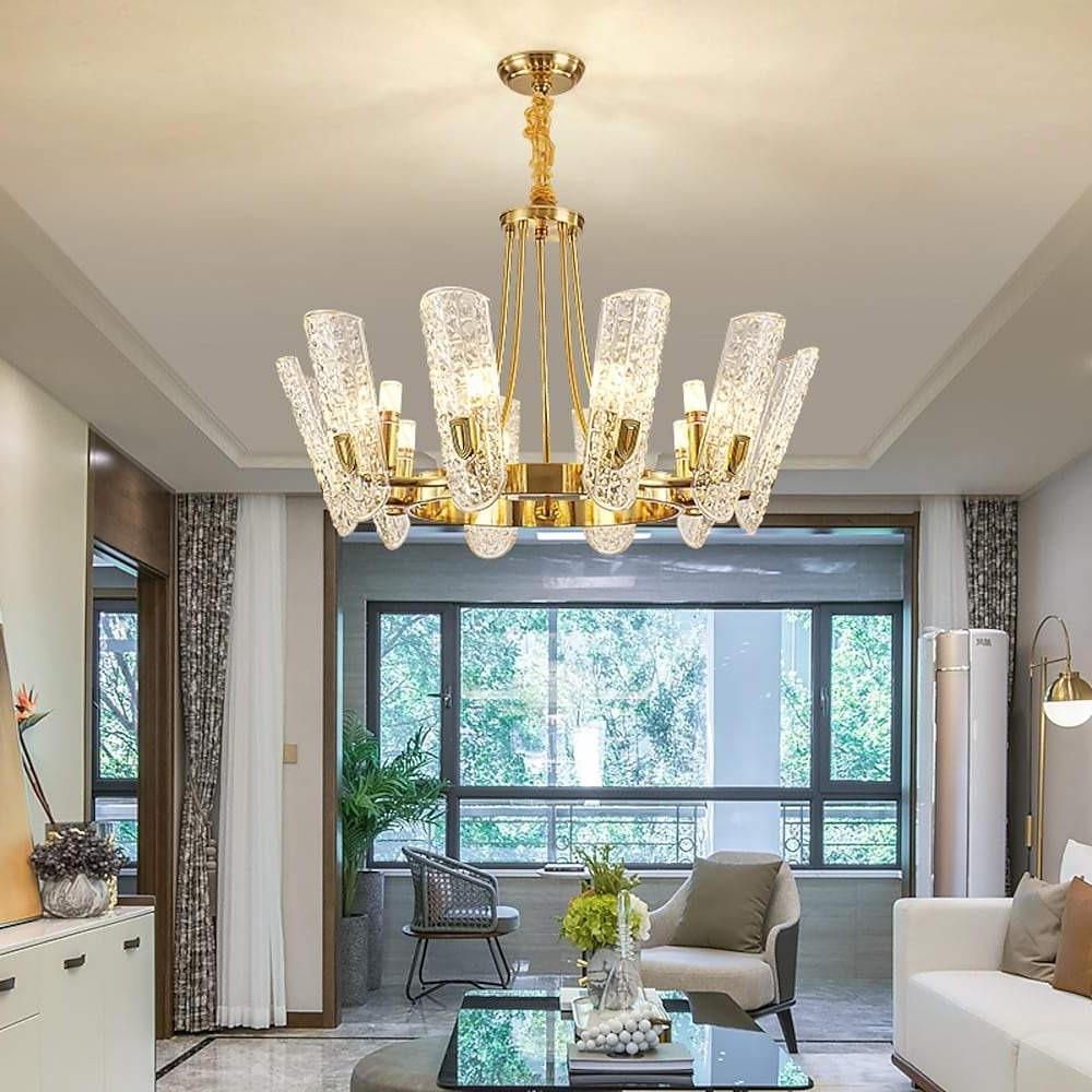 8-light LED Electroplated Metal Glass Gold Classic Chandeliers Ceiling Lights