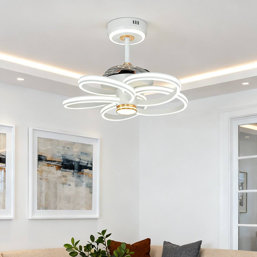 Ceiling Fans White with Light Variable Frequency Flower Iron Art Lamp
