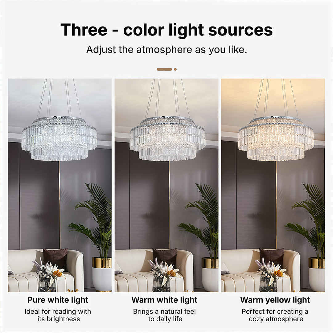 Chandelier with Round Crystals Minimalist Adjustable Ceiling Light