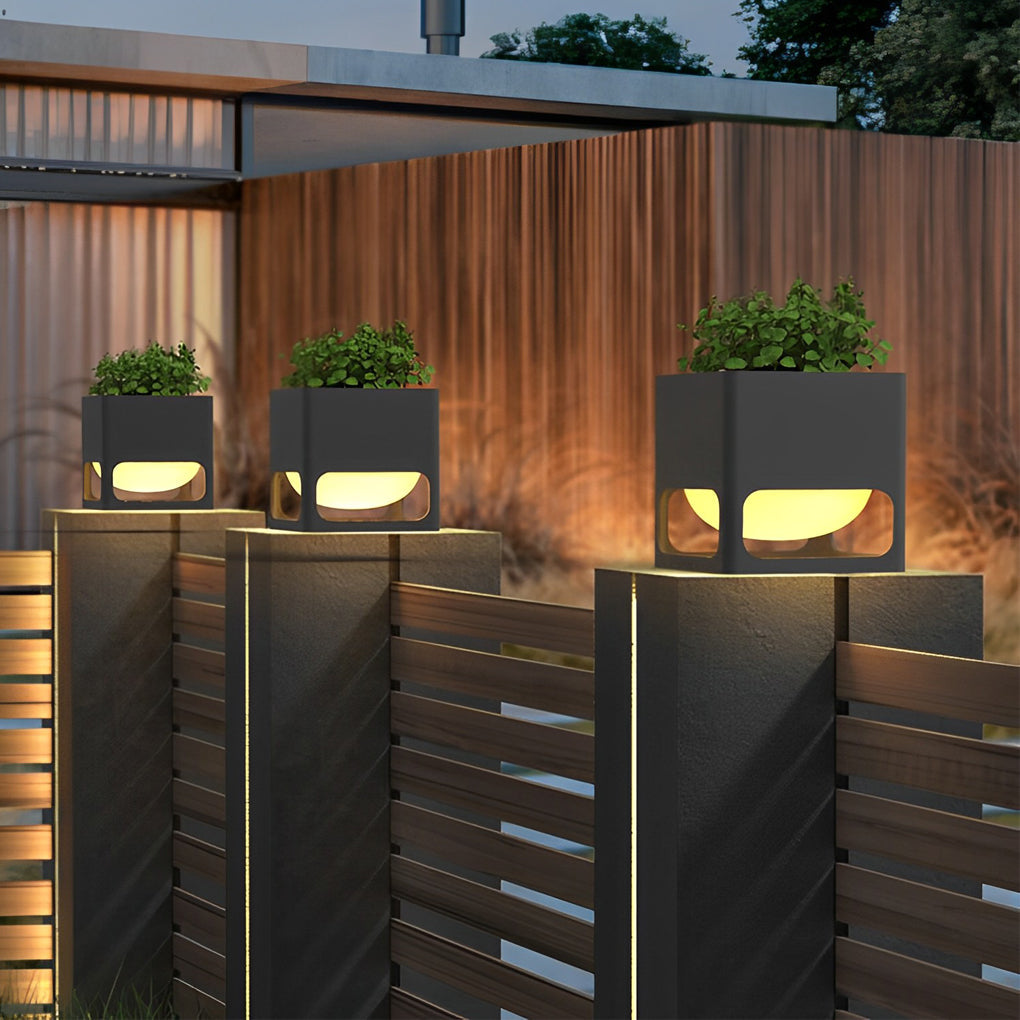 Concrete Pillar Lights Planter-Integrated Outdoor Post Light