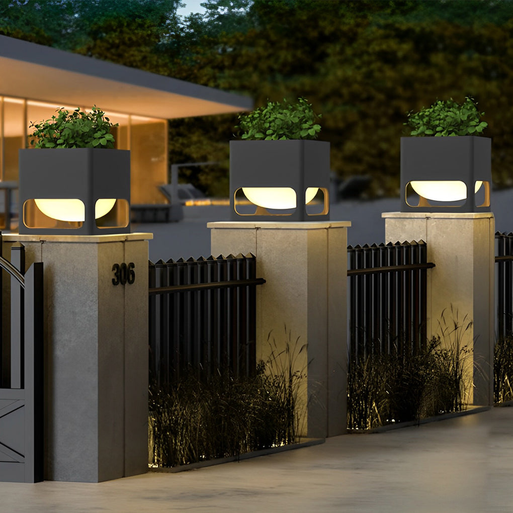 Concrete Pillar Lights Planter-Integrated Outdoor Post Light