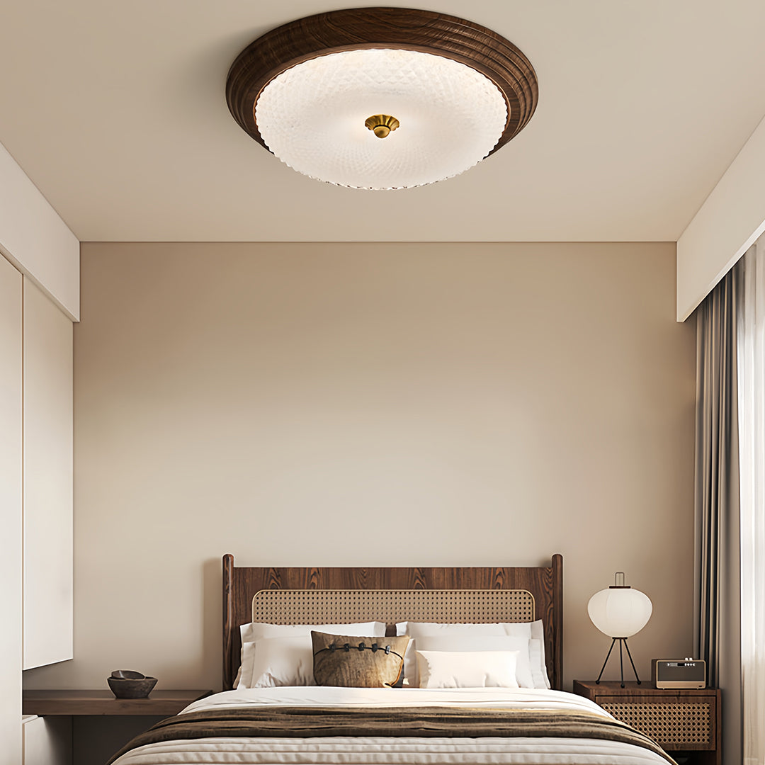 Vintage Art Deco Flush Mount Ceiling Light wide-spectrum Walnut Light