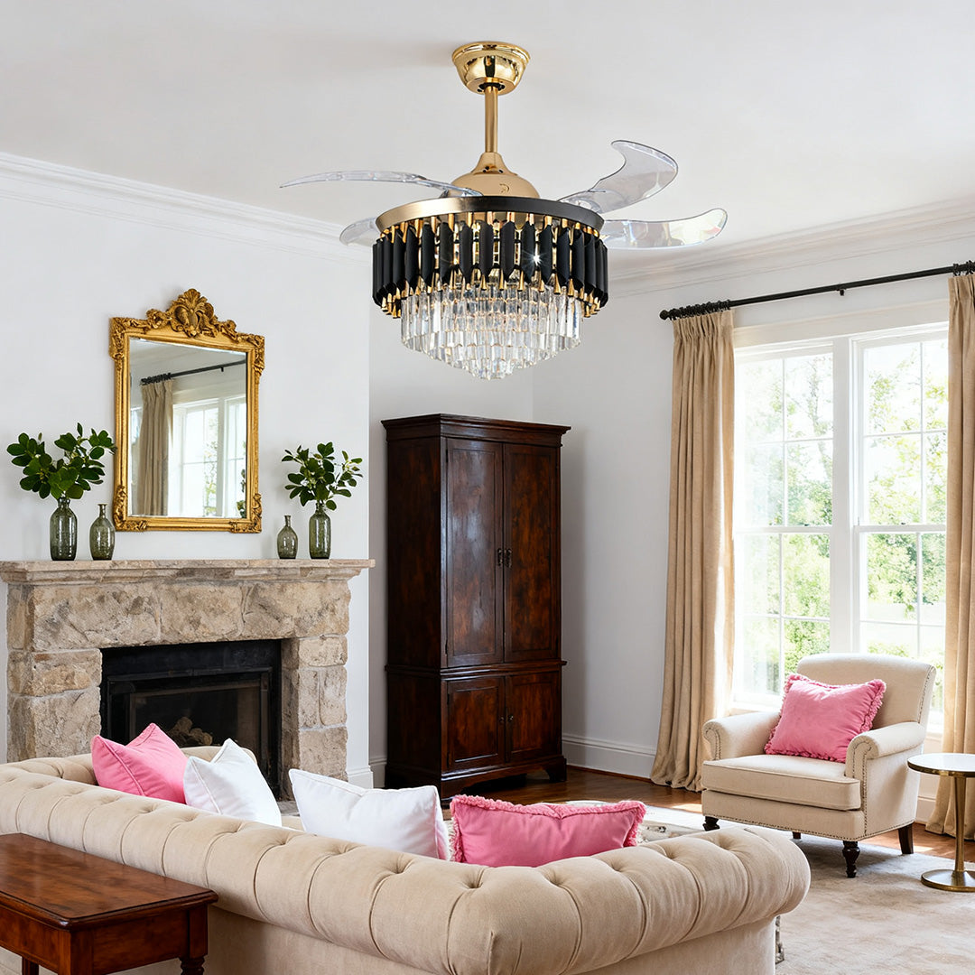 Black Ceiling Fans with Light Luxury Fan Transparent PC Blade Iron